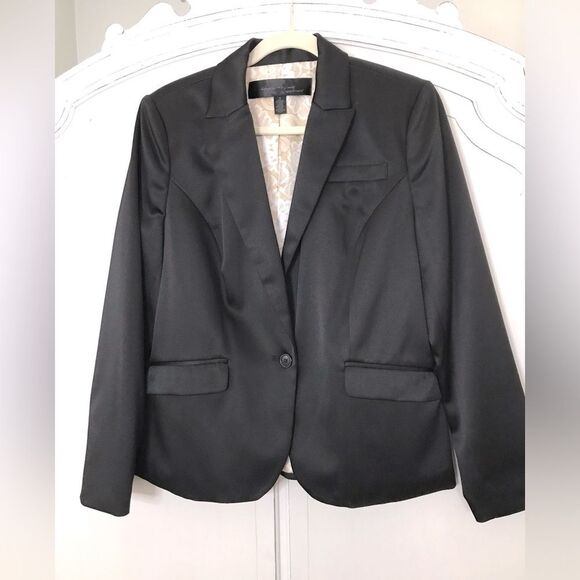 LUXE BLACK SATIN SINGLE BREASTED TAILORED FORMAL OFFICE BLAZER Size 14 - Picture 1 of 10
